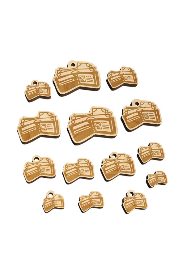 Wallet Billfold Full of Cash Money Wood Mini Charms Shapes DIY Craft Jewelry - With Hole - 14mm (26pcs)