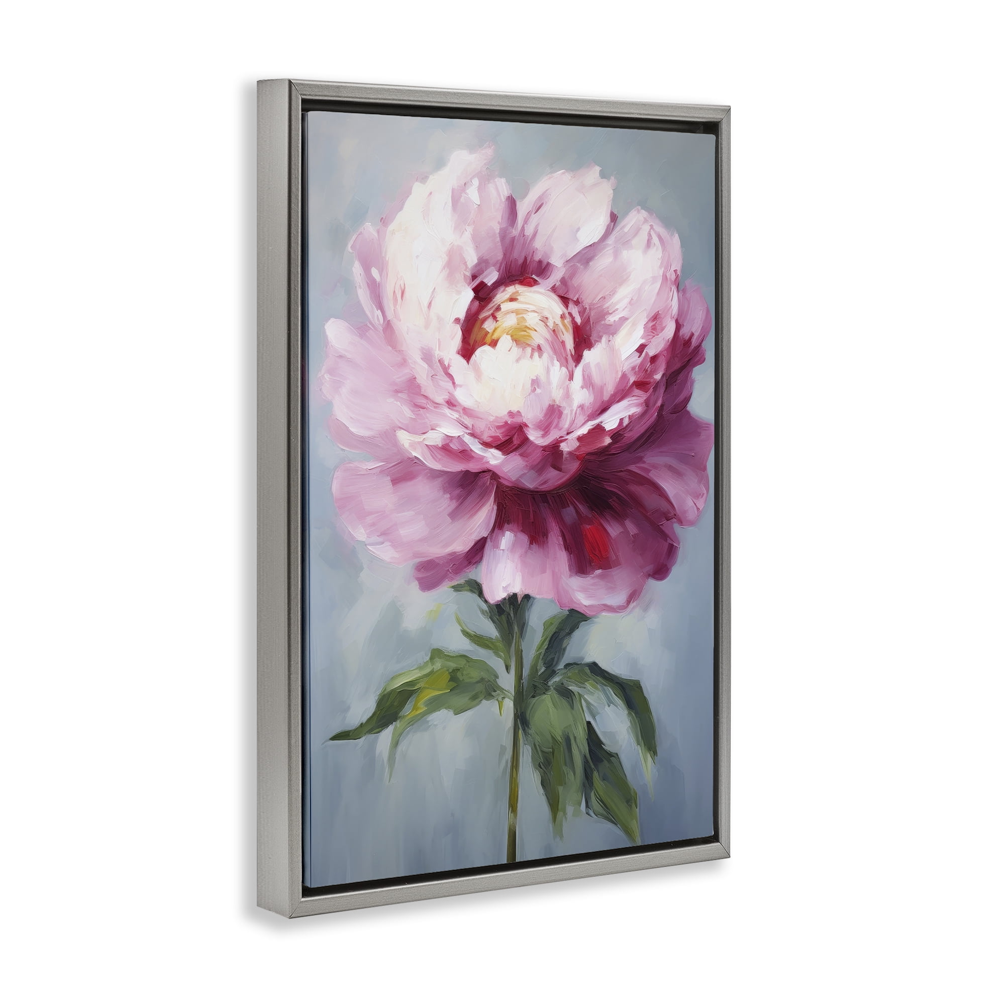 Stupell Industries Pale Pink Floral Botanical & Floral Painting Gray Floater Framed Art Print Wall Art, 17 x 25
