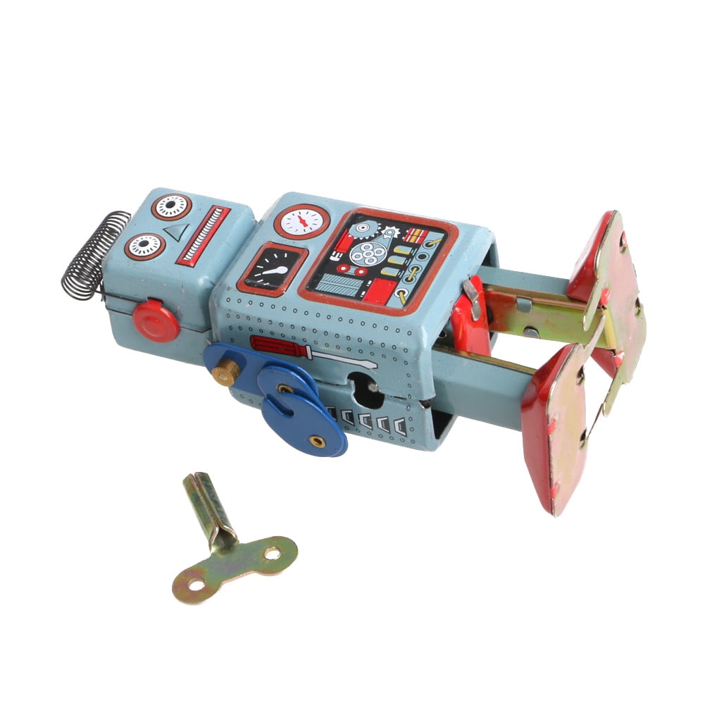 Vintage Mechanical Clockwork Wind Up Metal Walking Radar Robot Tin Toy Kids *NNE 