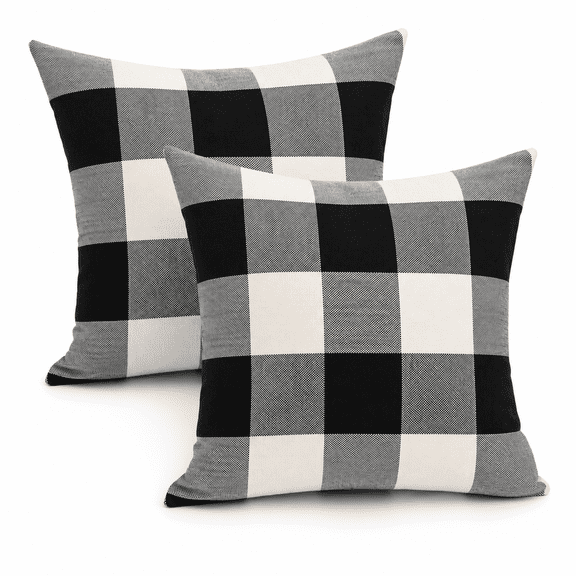 Outdoor Farmhouse Buffalo Plaids Throw Pillow Covers 18x18 Set of 2 Black White Decorative Classroom Front Porch Classic Decor Retro Boho Cushion Cases Fall Home Rustic Check for Couch Patio