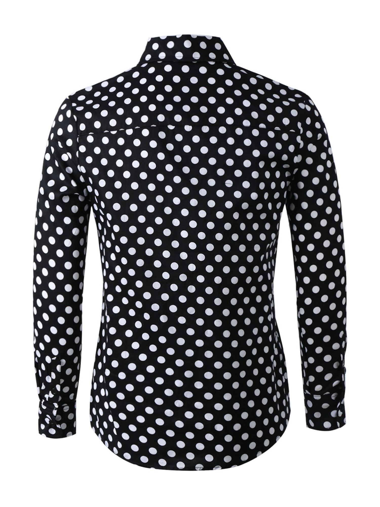 Unique Bargains Men's Long Sleeve Button Slim Polka Dots Shirt 46 Black