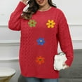 thumbnail image 5 of PiGOGI Women's Plus Size Beaded Sweater Coat Round Neck Long Sleeve Pullover for Winter Red XL, 5 of 6