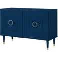 thumbnail image 1 of Posh Living Jenna Ottoman Navy Velvet Upholstered Hand Woven, 1 of 8