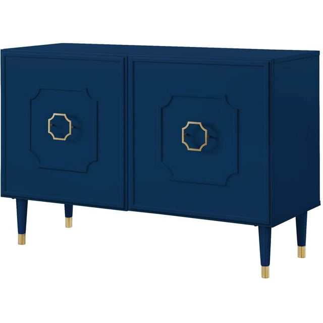 Posh Living Jenna Ottoman Navy Velvet Upholstered Hand Woven