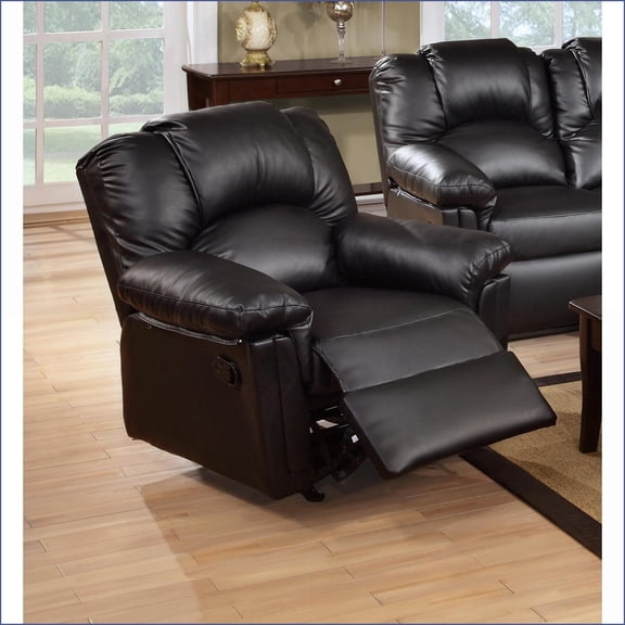 Recliner Chair, Black Bonded Leather Motion Glider Living Room Furniture | Contemporary | Bonded Leather