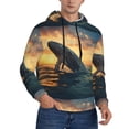 thumbnail image 2 of Wukai Sunset Ocean Whale Print Men Hoodies Fleece Sweatshirts Long Sleeve Sweaters Pullover Fall Outfits Winter Clothes-4X-Large, 2 of 7