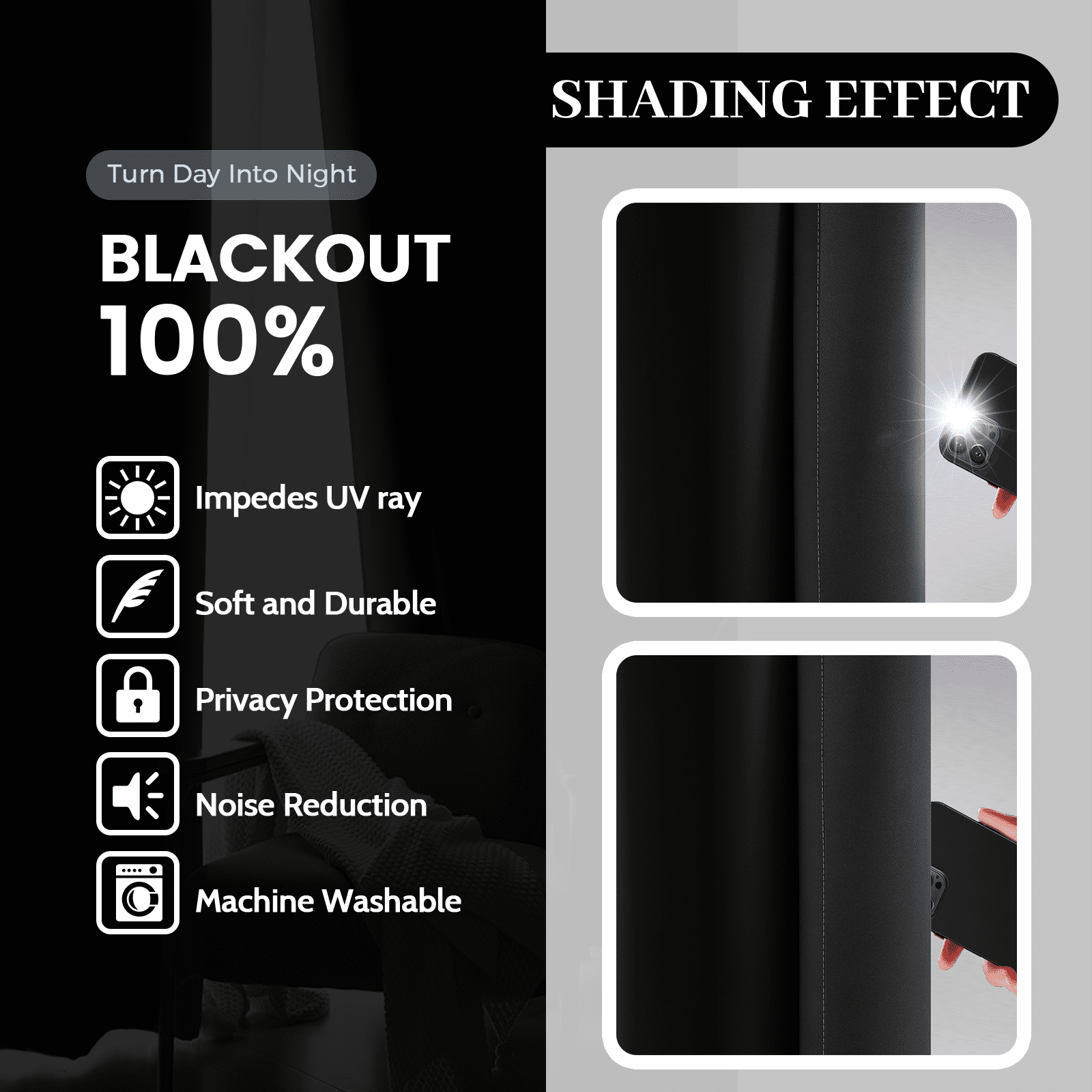 Yakamok Black Ombre Floral Grommet Blackout Curtain Sets, 52 x 63 in (2 Panels)