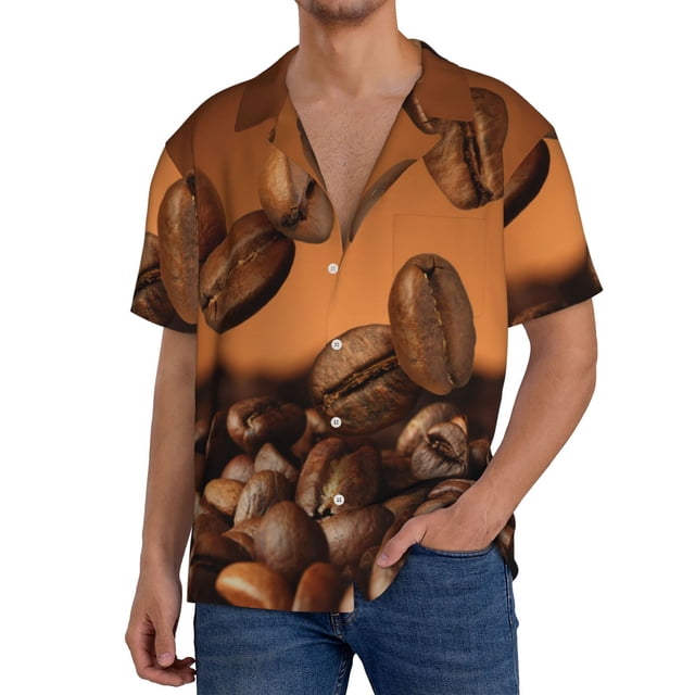 Balery Coffee Beans Camisa Casual de Manga Corta con Botones para Hombre, Texturizada, Estilo Cubano, para Playa, Verano-4X-Large
