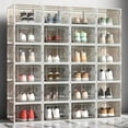 thumbnail image 3 of REZJSWFSMMJ 6 Pack Thick Transparent Shoe Box With Lid, Foldable And Stackable Shoe Rack, Free Combination, Plastic Sports Shoe Container,White, 3 of 4