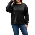 thumbnail image 4 of FlorCurve Plus Size Sweatshirts for Women Crew Neck Long Sleeve Pullover Sweatshirts Fleece Side Split Oversized Blouse, Black XL, 4 of 9