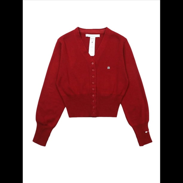 Cárdigan Corto de Larga con Cuello en V y Abertura Frontal para Mujer, Camisa de Otoño con Botones. Vino Tinto S