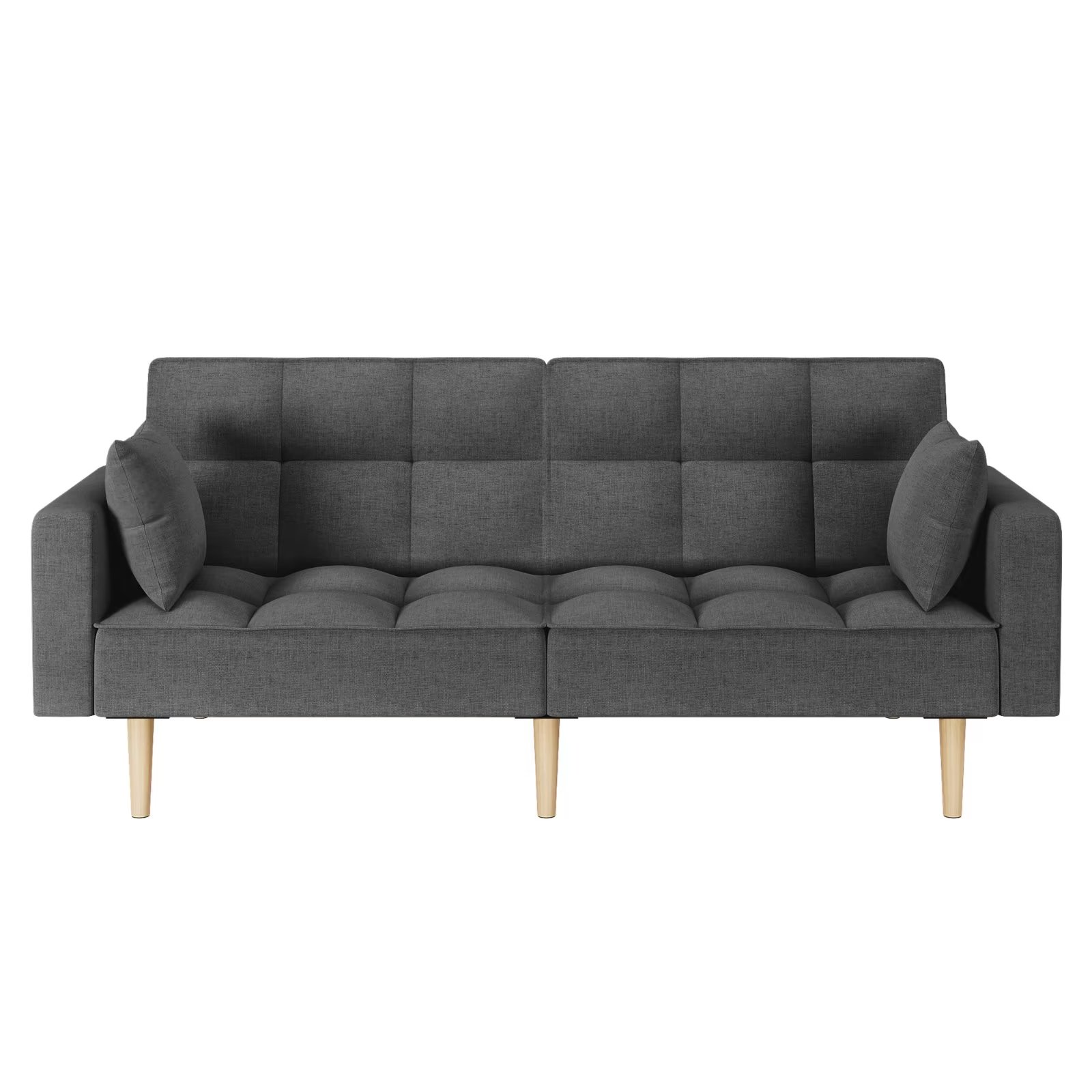 Dark Grey Sofa Bed, Linen Upholstered Futons Couch Bed with 2 Pillows