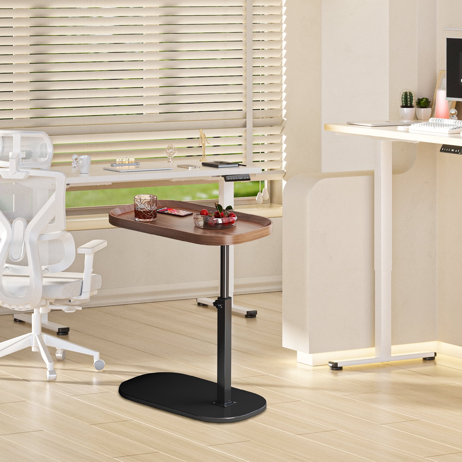Yabanana C Shaped Side Table End Table, 360° Swivel and Adjustable Height Side Table Sofa Table for Couch(Black)