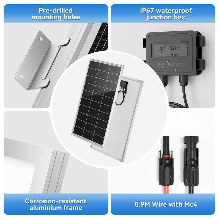 Rvpozwer Pannello Solare Monocristallino Modulo PV 12 V, Pannello Solare IP68 Per Batterie Da 12 Volt, Modulo Solare Da 18 BB Per Camper, Balcone, Casette Da Giardino, Barca (2 * 200W-BALCK - 8