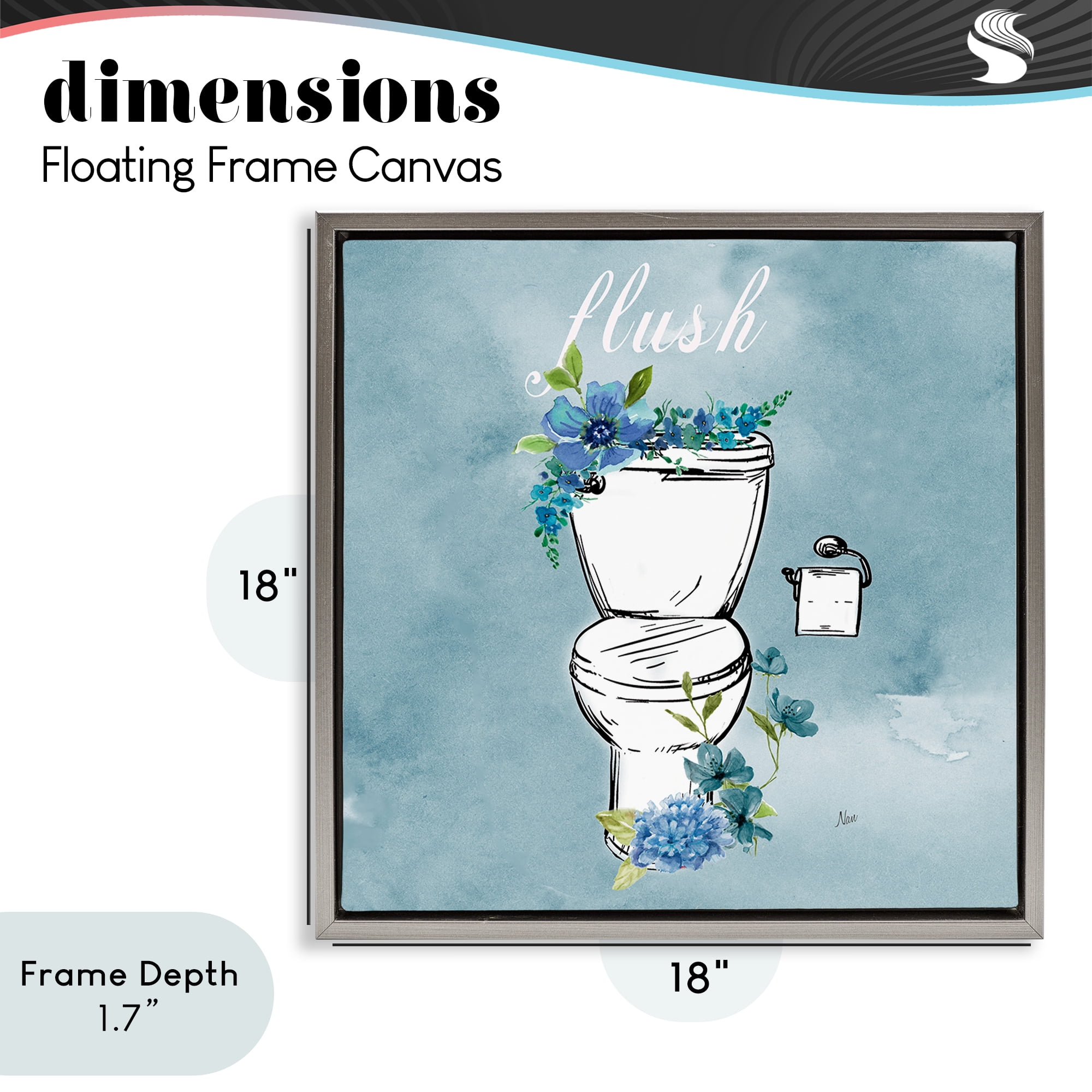 Stupell Industries Floral Bathroom Rules Flush Gray Framed Floater Canvas Wall Art, design by Nan