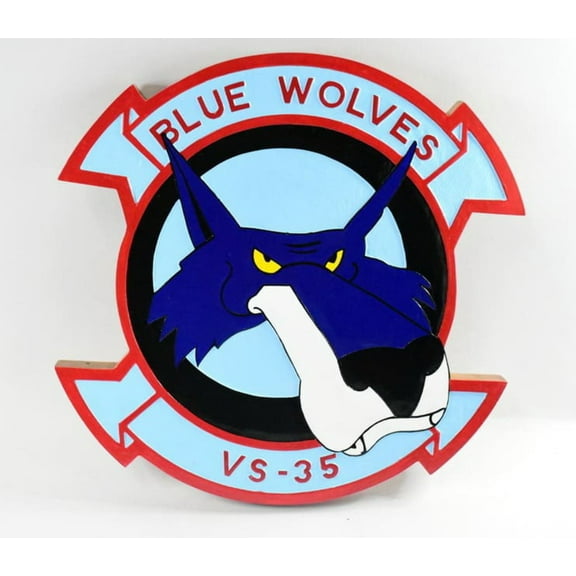 VS-35 Blue Wolves Plaque, 14, Mahogany, Navy