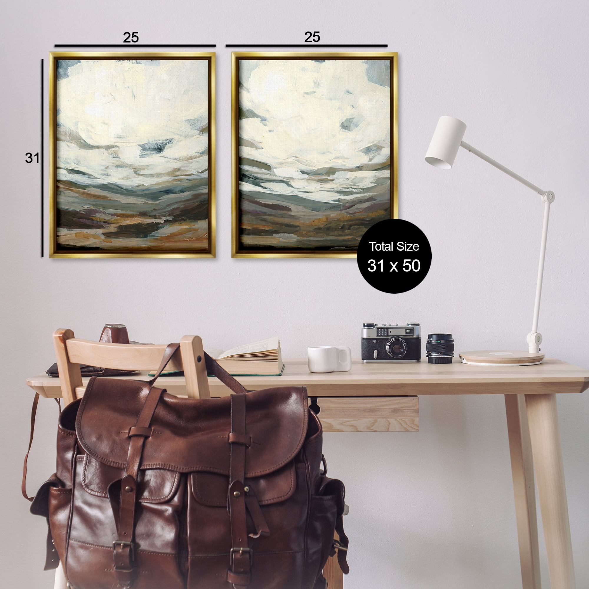 Stupell Industries Overcast Timber Thicket Abstract Painting Gold Floater Framed Canvas Art Print Wall Art, 31 x 25, Set of 2