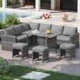 thumbnail image 2 of YODOLLA 7-Piece Patio Funiture Set w/ Weatherproof Protection Cover, Outdoor Sectional Sofa Couch with Dining Table, Patio Conversation Set in Gray Rattan& Gray Cushions, 2 of 9