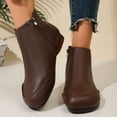 thumbnail image 2 of Womens Ankle Boots Casual Round Toe Splice Vintage Soft Leather Zip up Short Booties Comfy Nonslip Flat Heel Dress Boots Coffee Size 6, 2 of 6