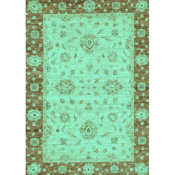 Ahgly Company Machine Washable Indoor Rectangle Oriental Turquoise Blue Traditional Area Rugs, 8' x 12'