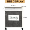 thumbnail image 6 of Laundry Hamper with Lid, White Paper Woven Laundry Basket, Ergonomic Handles Removable 2 Compartments Liner Bag, Waterproof Mildew Proof Iron Frame, for Bedroom Bathroom Living Room Laundry Room, 6 of 6