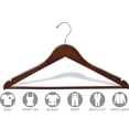 thumbnail image 3 of Wood Suit Hanger w/ Solid Wood Bar & Walnut Finish, Box of 25 Space Saving 17 Inch Flat Wooden Hangers w/ Chrome Swivel Hook & Notches for Shirt Dress or Pants by International Hanger, 3 of 4
