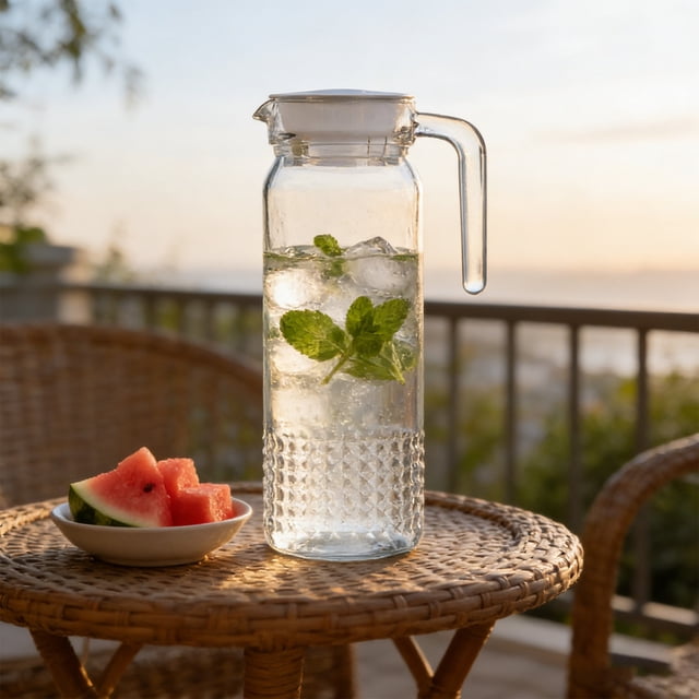 EGNMCR Kitchen Gadgets Large Capacity Heat Resistants Glass Water Pitcher With Lid High Borosilicate Glass Juices Jug For Iced Tea Lemonade Cold Hot Drinks Home Kitchen Use Glass Pitcher