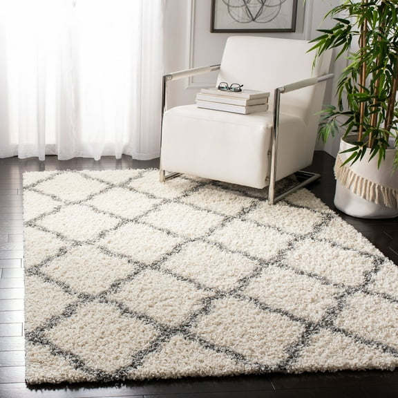 SAFAVIEH Daley Geometric Plush Shag Area Rug, Ivory/Grey, 11' x 15'