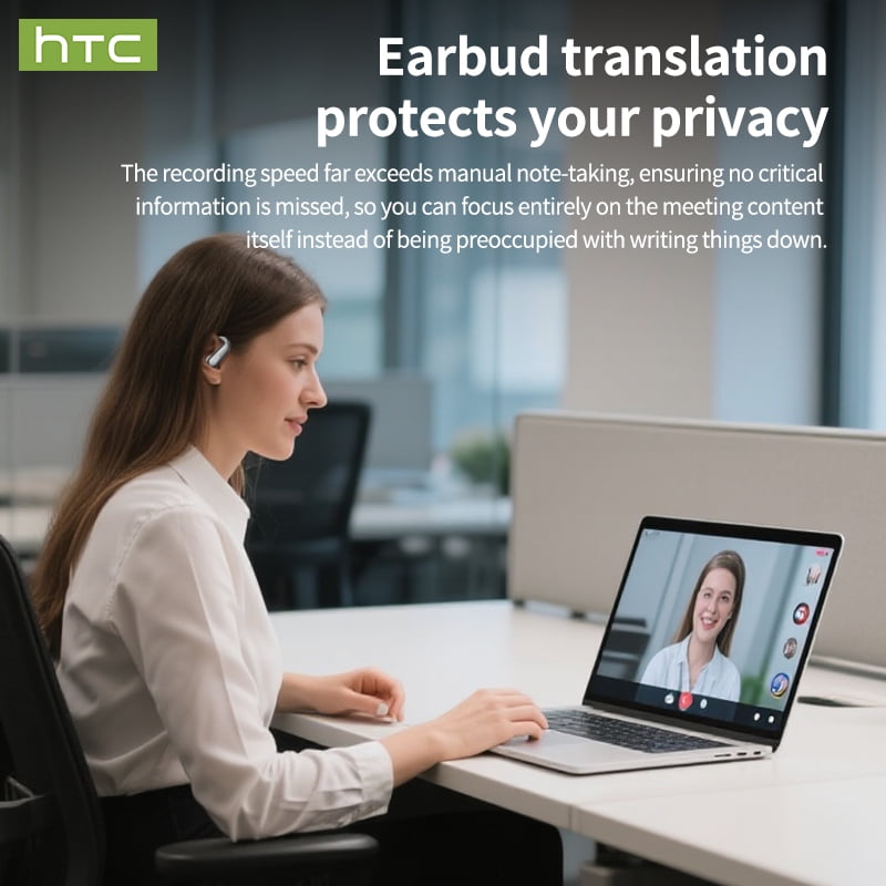 HTC NE38 Bluetooth 6.0 Open-Ear Earbuds, AI Translator, Noise-Cancelling, 130+ Languages, 40H Playtime, IPX5 Waterproof, Green+Earbud Case
