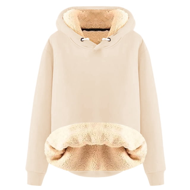 Breezora Sweat à Capuche Doublé en Polaire pour Femmes Manches Longues Col Rond Hiver Chaud pour Activités Extérieures Taille g Beige
