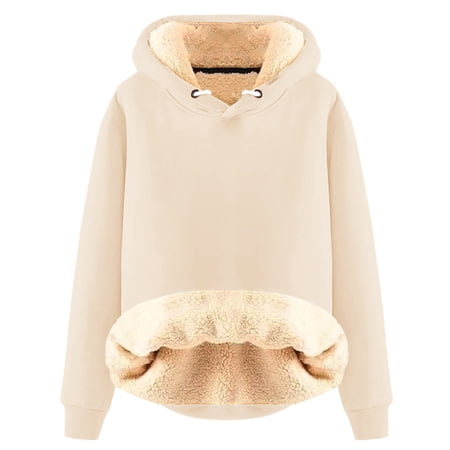 Gkeoshab Christmas Sweaters For Women Women s Solid Color Long Sleeve Crewneck Sweatshirt with Plush Fleece Lining Warm and Soft Brushed Interior for a Cozy Casual Look Without a Hood Beige 4XL