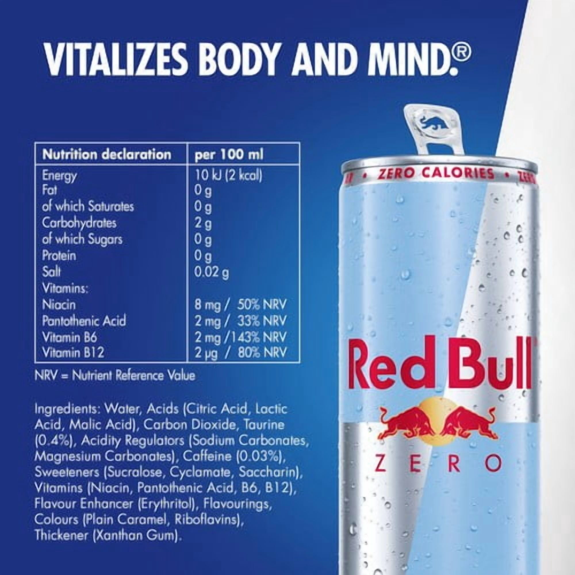 Red Bull Energy Drink Zero 8 x 250ml, British Import (Pack of 2)