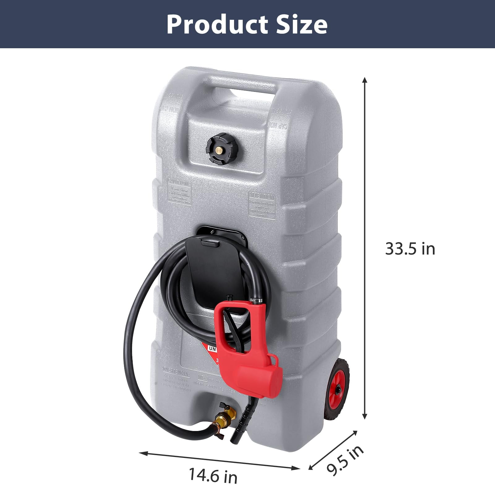 15 Gallon/57L Portable Gas Fuel Tank Container with LE Manual Siphon Pump & 10FT Hose for Cars, Lawn Mowers, ATVs, Boats