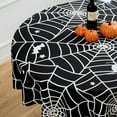 thumbnail image 4 of Halloween Tablecloth Round 70 Inch Black Spider Web Table Cloth - Polyester Cobweb Round Black Halloween Table Cover Washable Waterproof for Holiday Party Picnic Kitchen Dining Outdoor Décor, 4 of 6