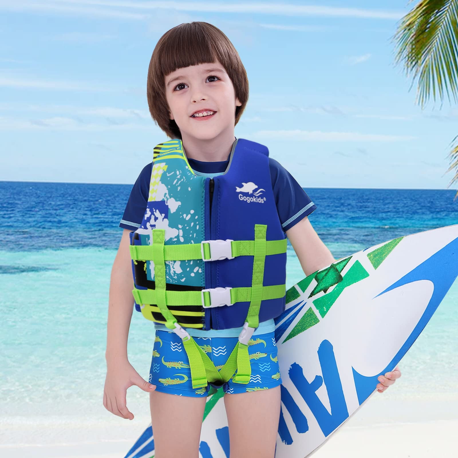 Gogokids Kids Swim Vest Life Jacket, Float Suit Children Flotation Buoyancy Swimsuit Swimwear Swimming Learning for Children, Blue