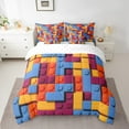thumbnail image 2 of Erosebridal Building Blocks 7 Pcs Comforter Set Queen, Colorful Toy Bedding, 3D Rainbow Construction Brick Sheet Set Bed in A Bag Funny Patchwork Geometric Rectangle Quilt, 2 of 5