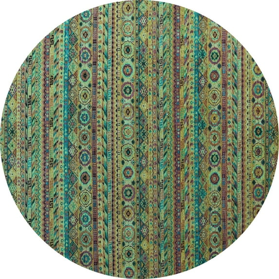 Ahgly Company Machine Washable Indoor Round Abstract Light Blue Modern Area Rugs, 8' Round
