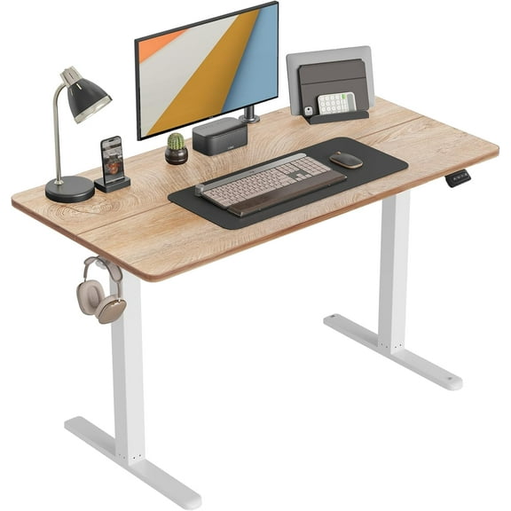 CubiCubi Height Adjustable Electric Standing Desk, 48 x 24 Inches Stand Up Table, Sit Stand Home Office Desk with Splice Board, Maple