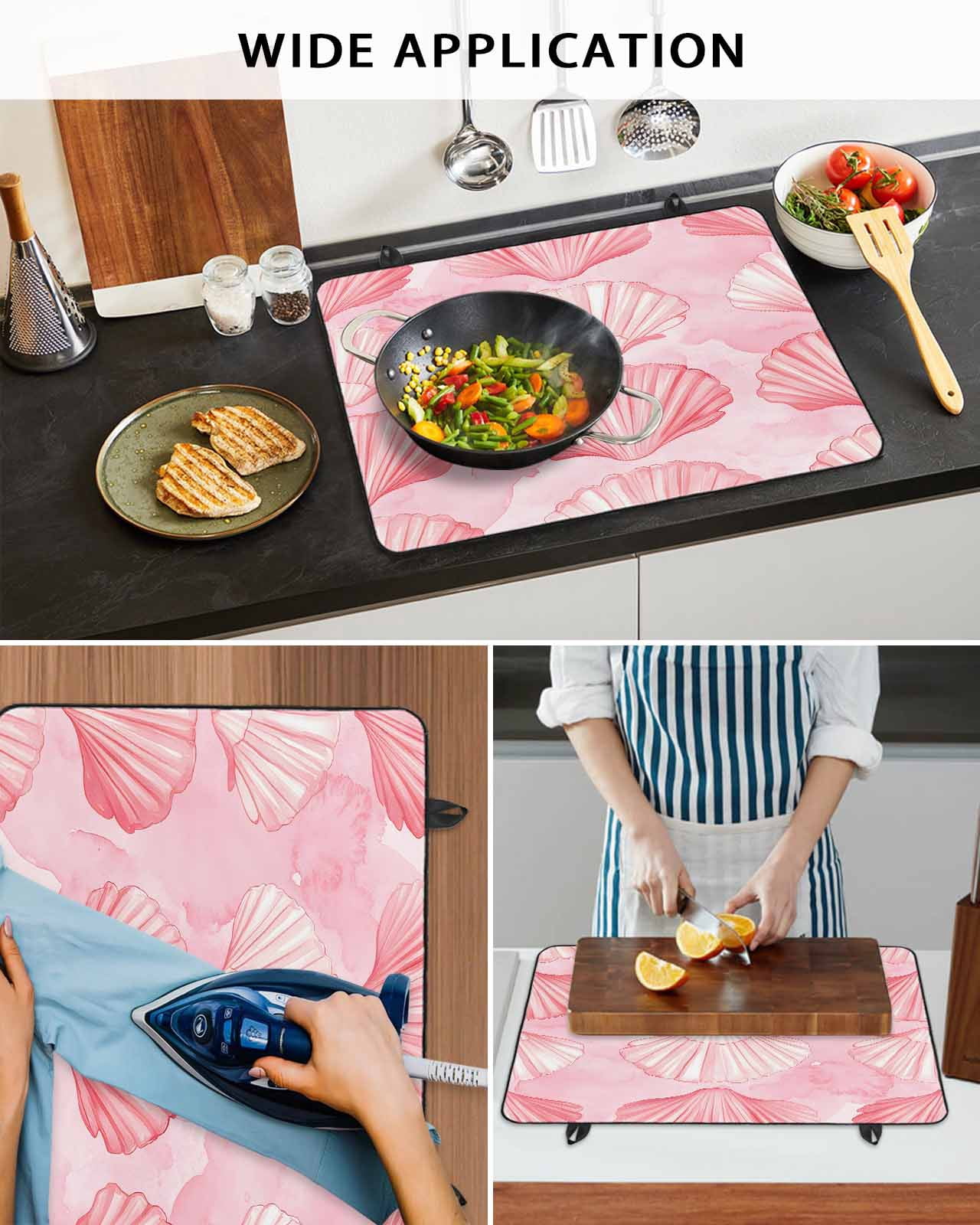 nqOlkjepod Large Induction Cooktop Protector Mat 36"x21", Pink Shell Coastal Stove Top Covers for Electric Stove, Summer Beach Nautical Ocean Stove Burner Cover Mats, Glass Top Stove Cover