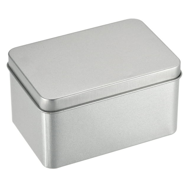 Metal Estaño Caja, 4.21 x 2.87 x 2.36 Rectangular Vacío Hojalata Almacenamiento Contenedores con Tapas, Plateado Tono