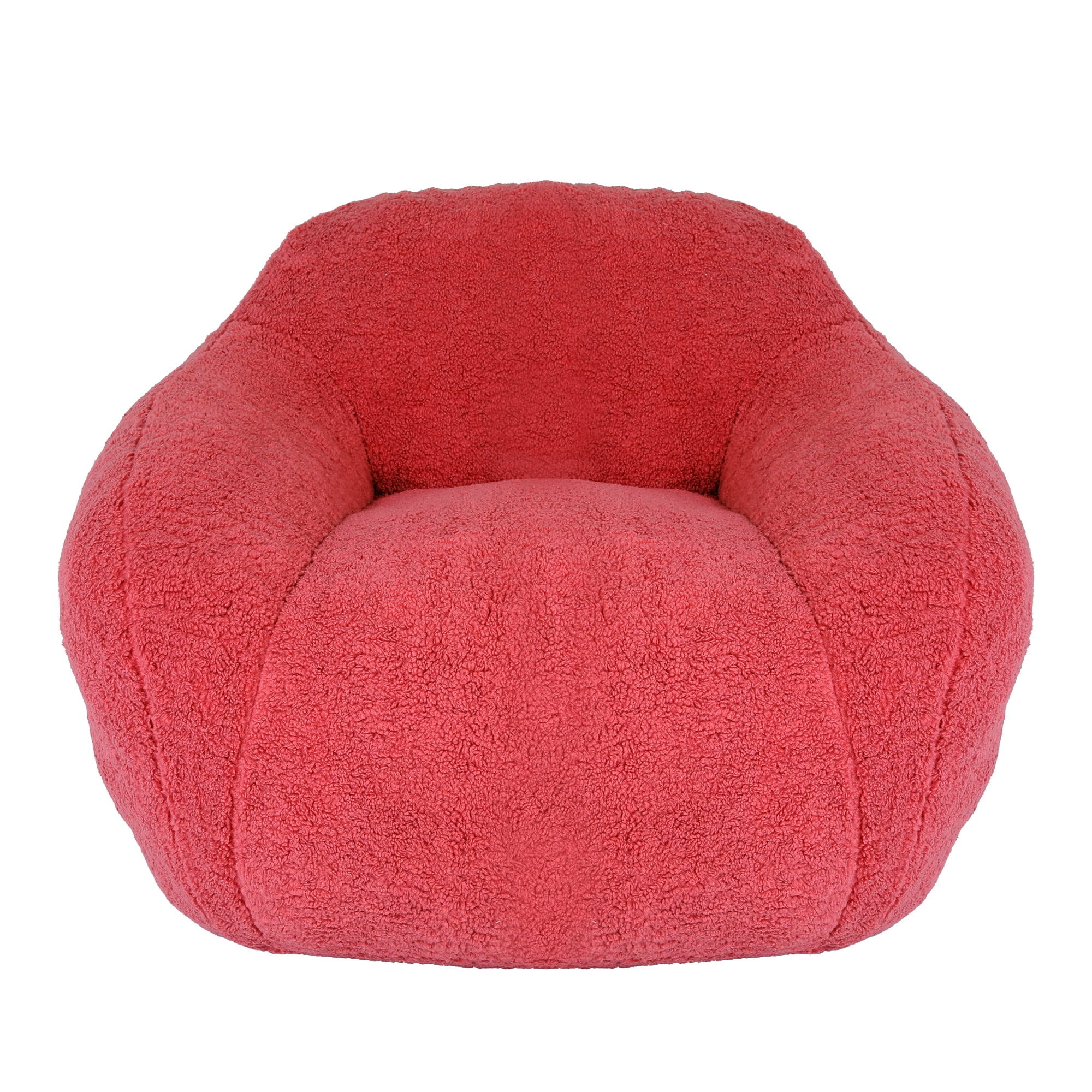Bean Bag Chair, Comfy Bean Bag Sofa for Adults, Stuffed Floor Sofa with Supportive Backrest & Armrests, Modern Faux Fur Accent Chair for Living Room & Bedroom, Rose Red