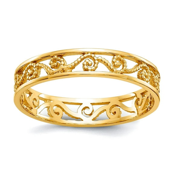 4mm 10k Solid Yellow Gold Polished Textured Ring Size 7.00 Ring for Women - 1.0 Grams