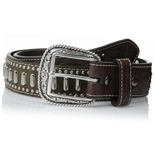 Ariat Belt Men Ariat Leather Belt Brown Tooled Pattern Western Size L 36-40" NO BUCKLE Copper Concho Belt