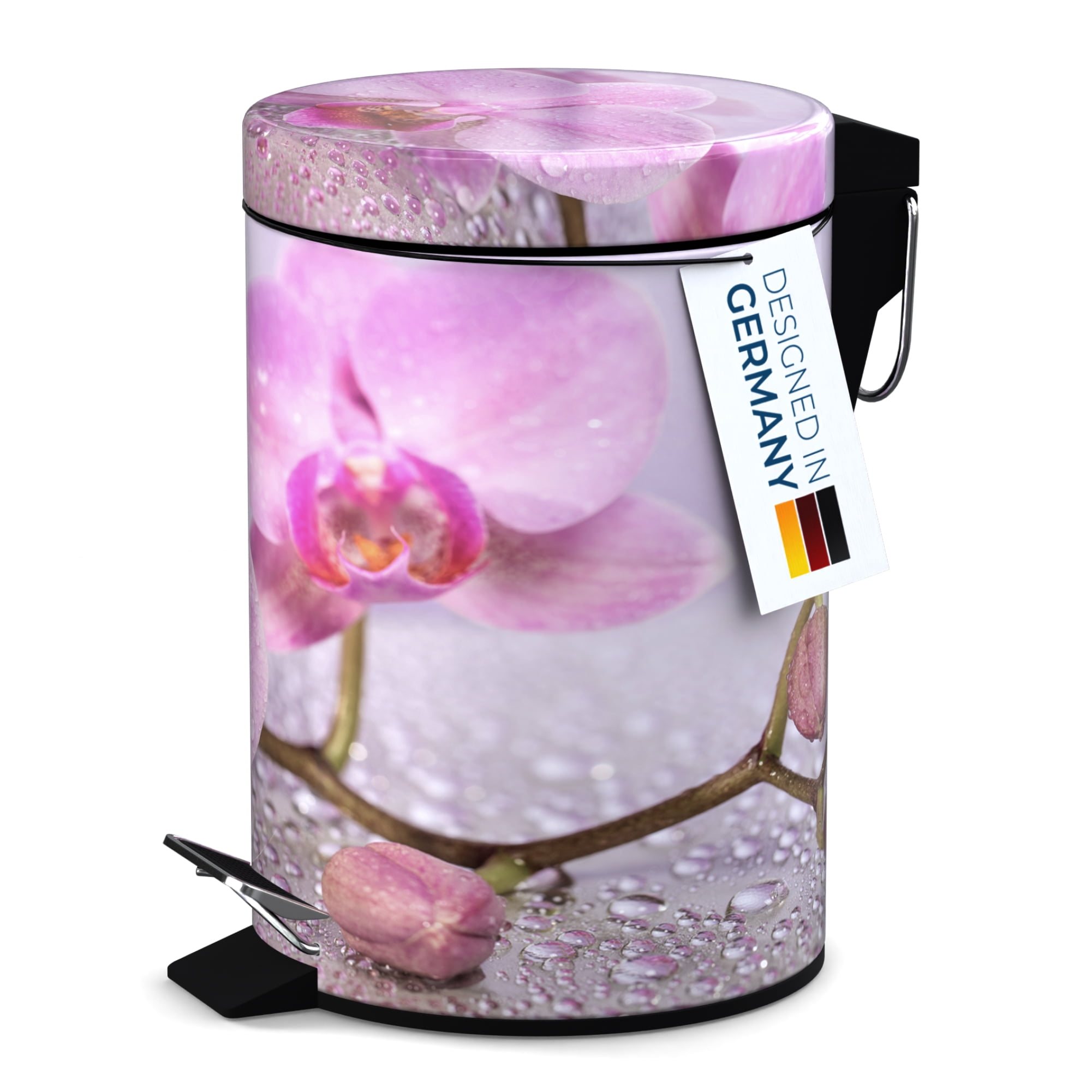 Sanilo Trash Can 1.3 Gallon with Soft Close, Many New Cosmetic and Kitchen Waste Bins Available, Bathroom Bin with Inner Bucket (Blooming)