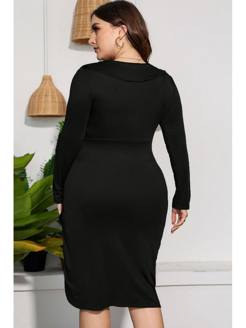long sleeve tulip hem dress Pleated Long-Sleeve Midi Dress with Tulip Hem Grape Purple / One Size (Flexible fit for US 06)