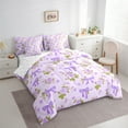 thumbnail image 3 of Manfei Princess Dreamy Bow Bedding Comforter Set 7-Piece for Kid, Purple Rose Flower King Bedding Sets, Kawaii Cartoon Bow Reversible Bed Sheets, Lightweight Room Decor, 3 of 7