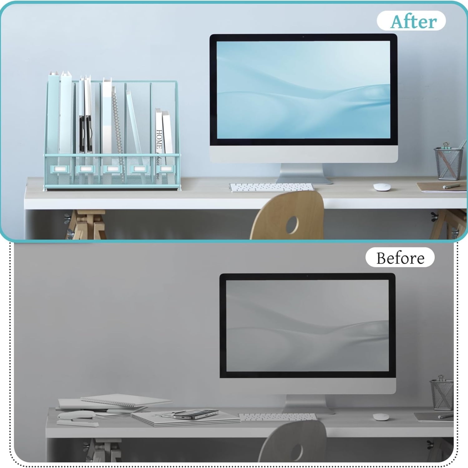 INTIGE Desk Organizer Magazine File Rack with 5 Vertical Compartments, Metal Mesh for Desk and Home Workspace