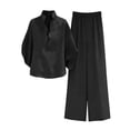 thumbnail image 6 of Ecqkame Two Piece Sets for Women Summer Casual Linen 3/4 Sleeve Top and Wide Leg Pants Lightweight Vacation Solid Color Outfit Set Black M, 6 of 9