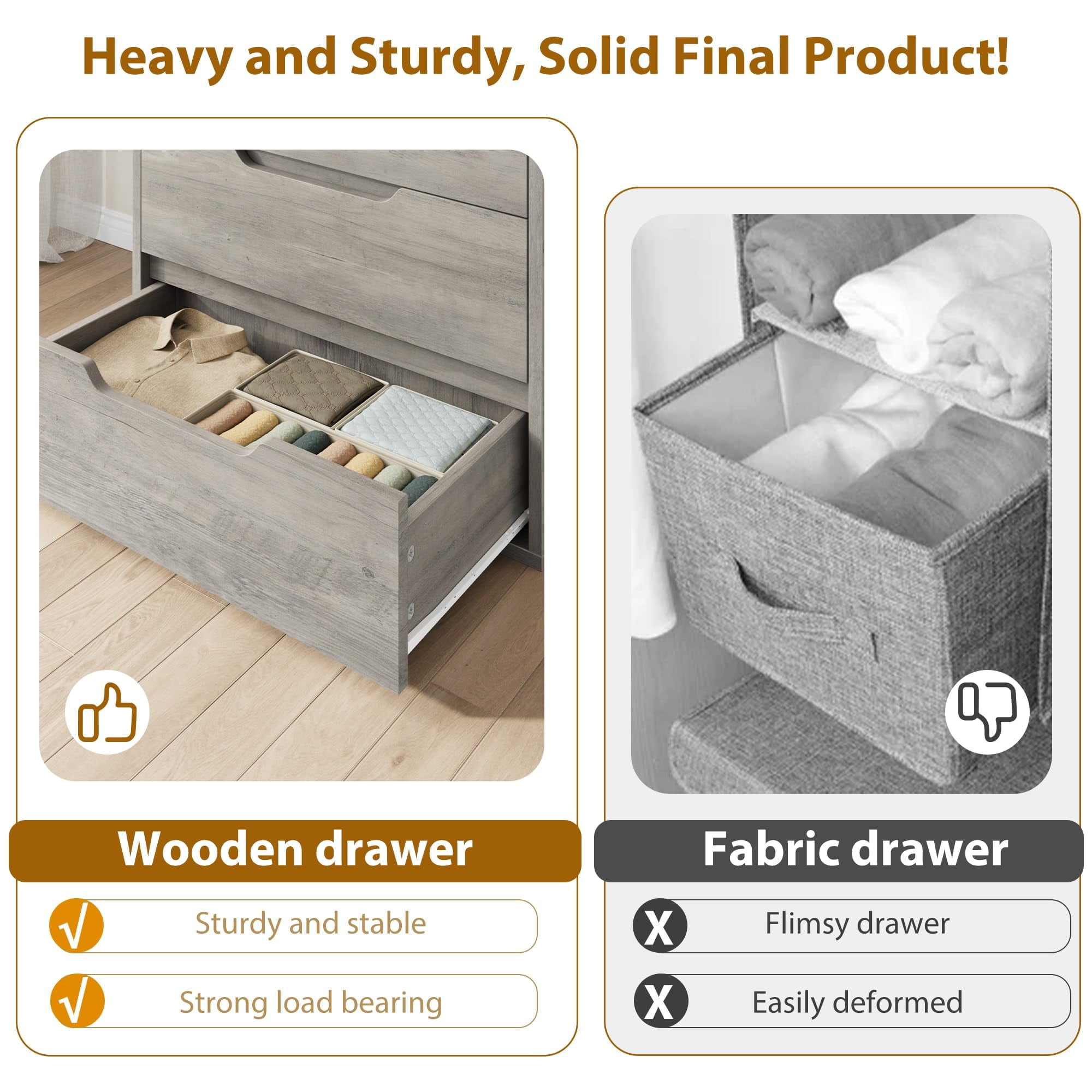 Modern 5-Drawer Chest - Height-Adjustable Base with Robot Vacuum Clearance