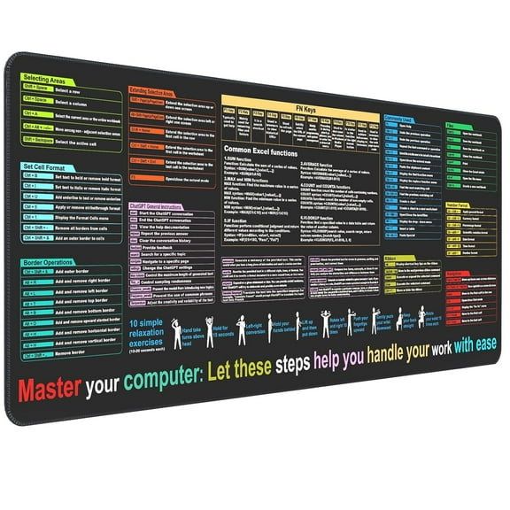 NAISHIER Waterproof Mouse Pad, Excel Cheat Sheet Desk Pad, Contains 9 Major Excel Function Modules and Common Functions, Large XL Mouse Pad Gaming|Desk Mat